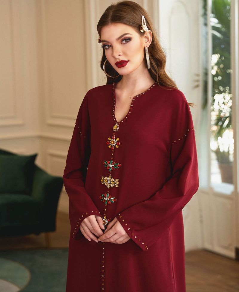 Abbigliamento femminile Abito lungo con diamanti cucito a mano_voghion.com