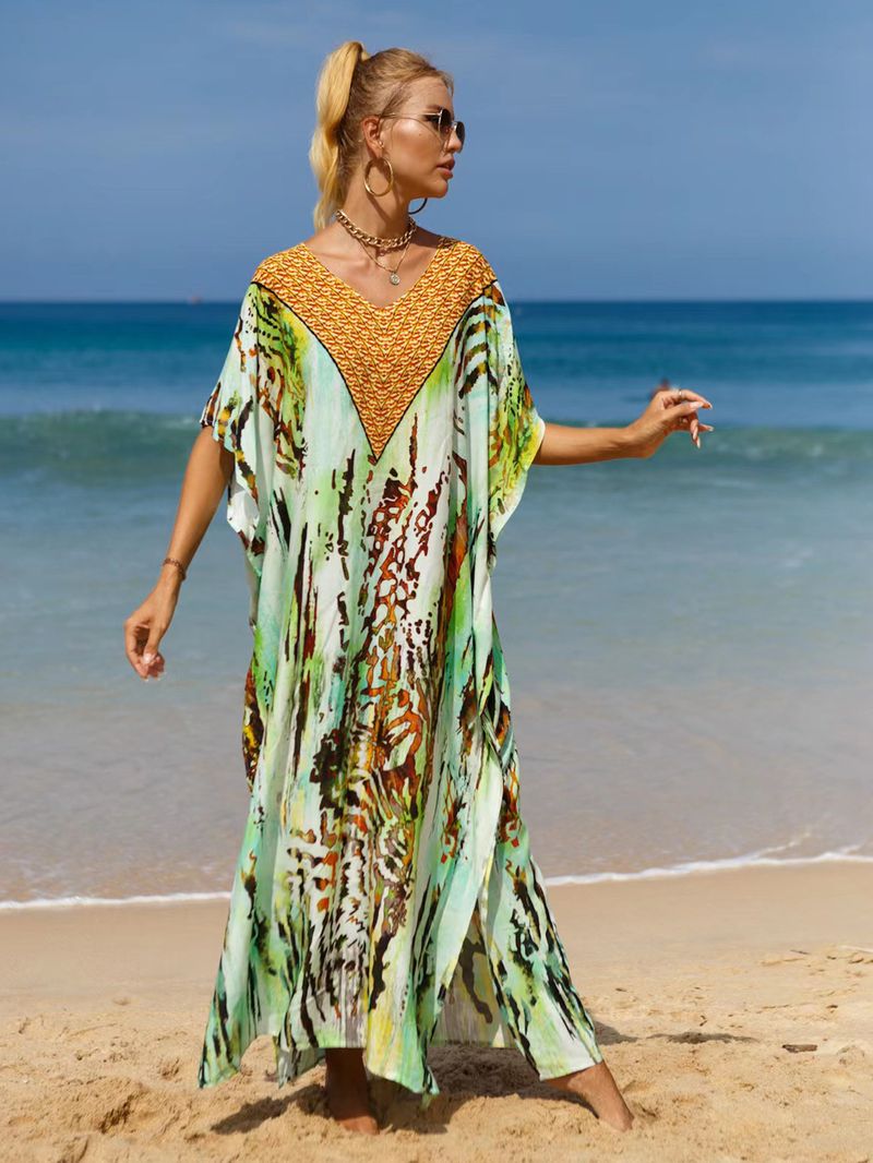 Bohemian Beach Cover-Up Kleid – Leichte und atmungsaktive Tunika aus 99 % Baumwolle für Damen, übergroßes, fließendes Sommerkleid, perfekt für den Pool_voghion.com