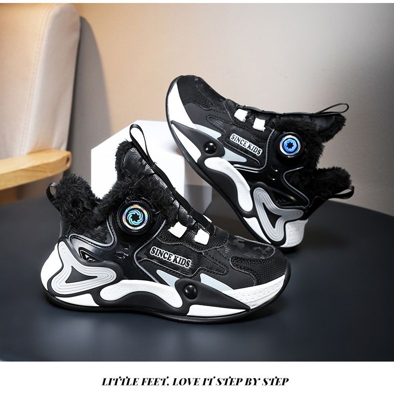 Boys' casual sports shoes Winter leather surface waterproof and velvet warm students Small and medium-sized children's sports shoes_voghion.com