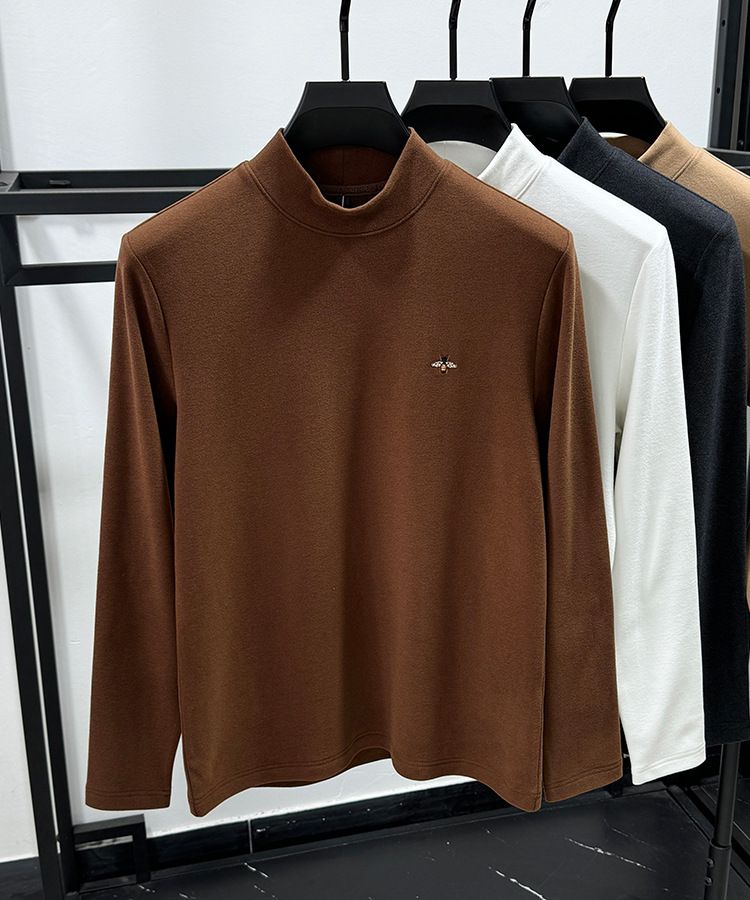 Premium Double-Layer Fleece Sweatshirt For Men – Slim-Fit Thermal Base Layer With Brushed Micro Velvet Interior, Semi-Turtleneck Winter Pullover_voghion.com