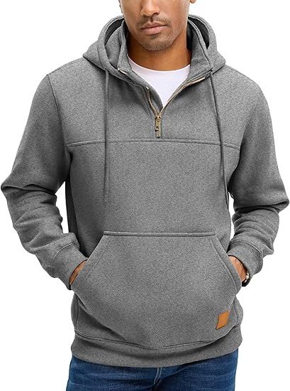 Herrenbekleidung Schweres Fleece-Kapuzenpullover - Warmer Winterpullover mit Kängurutasche, lässige, lockere Passform für Outdoor und Streetwear_voghion.com
