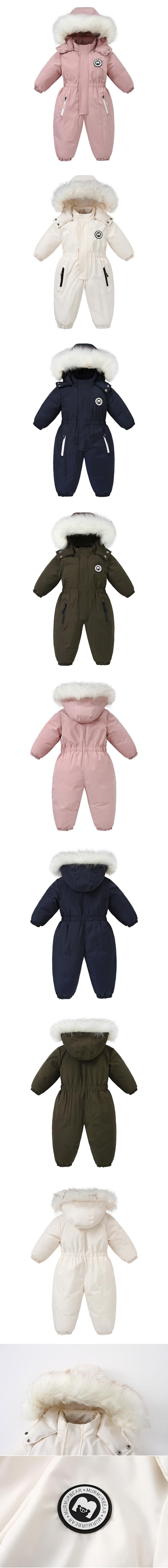 Combinaison d'hiver pour enfant avec capuche en fourrure – Combinaison une pièce imperméable et coupe-vent doublée de polaire pour garçons et filles (3-8 ans, 90-120 cm)_voghion.com