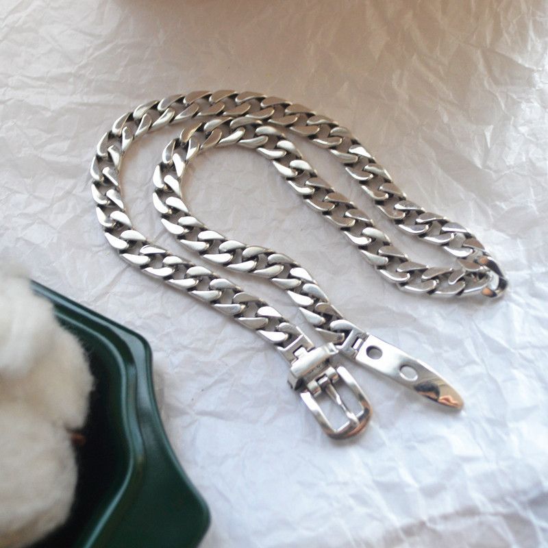 Set di gioielli da donna alla moda, in argento sterling, con catena e fibbia per cintura, collana da donna, stile retrò, clavicola, versione coreana, semplice, alla moda e con personalità._voghion.com