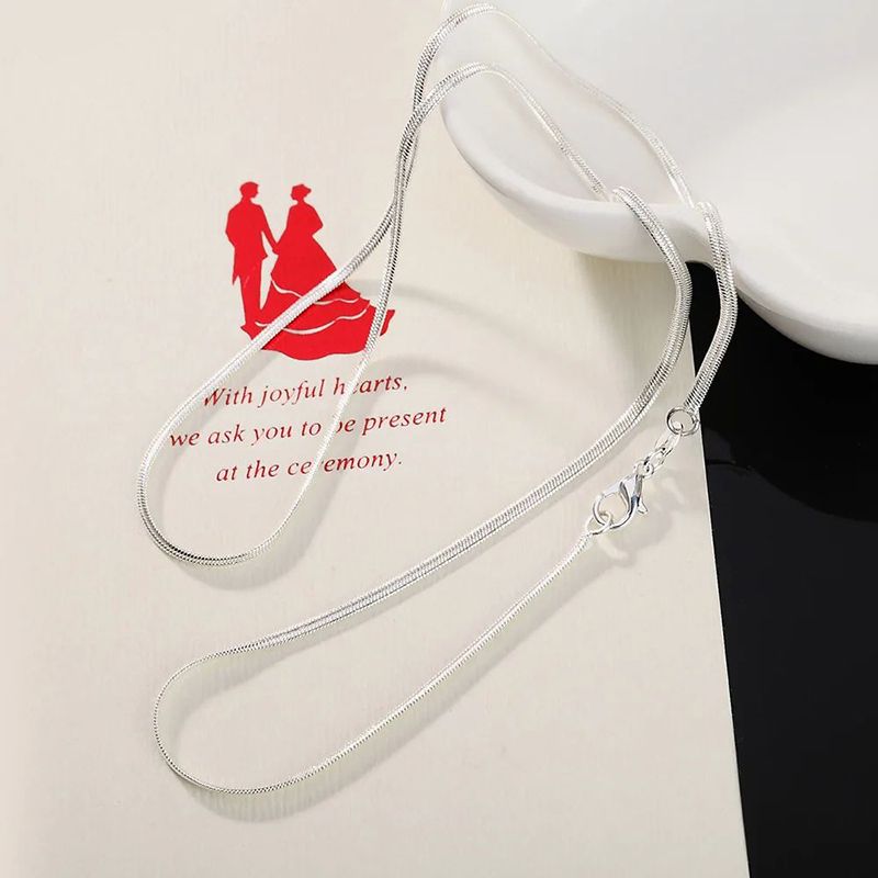 Collana in argento sterling da 16-30 pollici con ciondoli da 2 mm, per feste di nozze, catena piatta a forma di serpente, carina per donne e uomini, alla moda, adatta al ciondolo_voghion.com