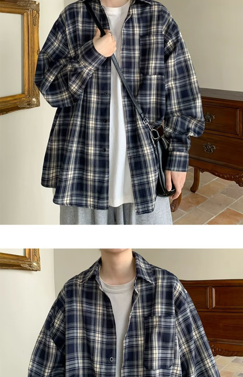 Vintage-Karohemd – Übergroßes Langarm-Leinengemisch, atmungsaktiv und knitterfrei, minimalistisches Freizeitoberteil (M-5XL, Herbst-Essential)_voghion.com