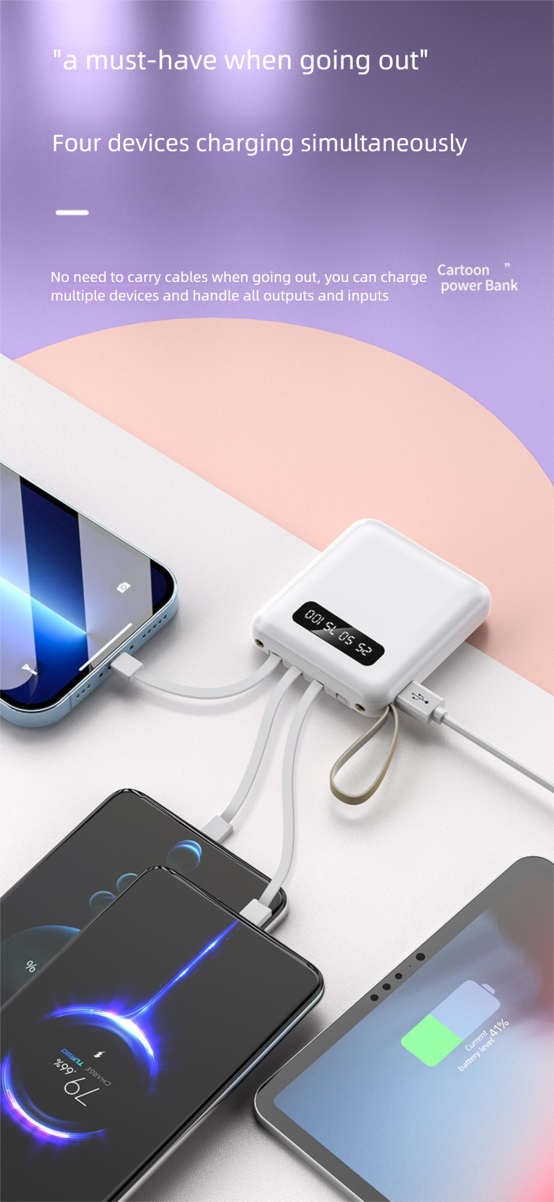 Lanyard Shared Mini Mobile 20000mAh Fast Charging With Built-in Cable Large Capacity Power Bank 10k MAh_voghion.com