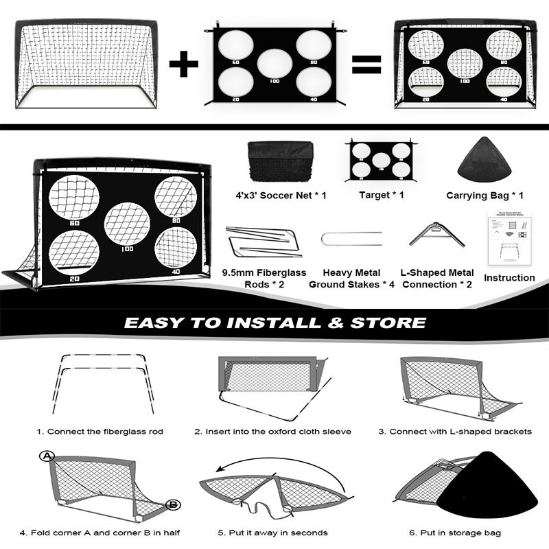5x4ft 2-In-1 Portable Soccer Goal - Detachable Training Net With 420D Oxford Fabric_voghion.com