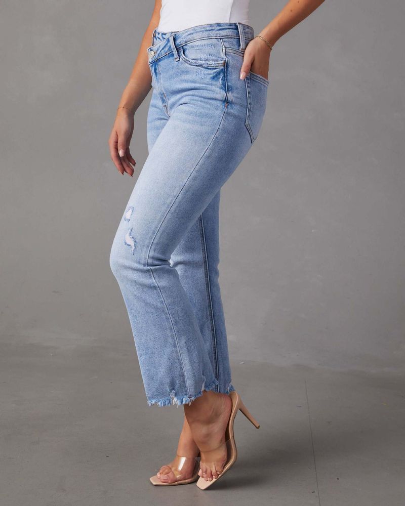 jeans stretch reto feminino temperamento para deslocamento calças rasgadas lavadas_voghion.com