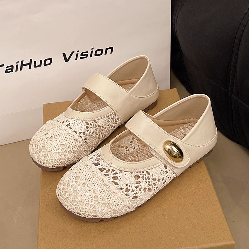 Thick-soled Inner Height-increasing Single Shoes Women's Woven One-pedal Velcro Mary Jane Shoes With Skirts Casual Shoes_voghion.com
