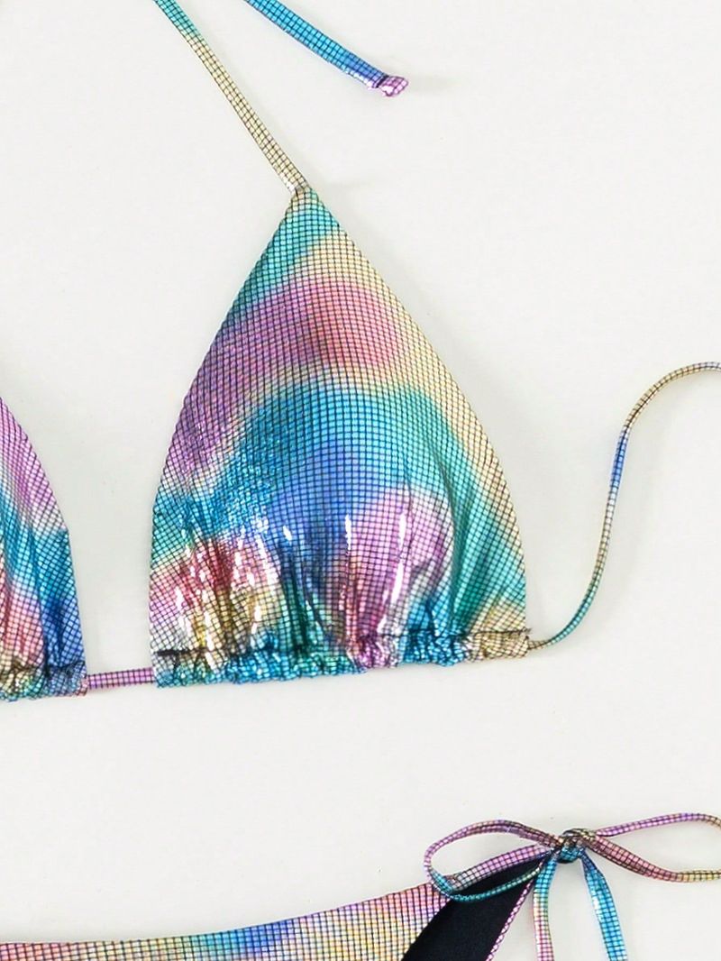 Damenbekleidung Bikini Badeanzug Trägerlos Rückenfrei Dreipunkt Hängender Hals Design Polyestergewebe_voghion.com