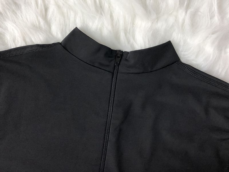 Women's Clothing Arabic Large Size Black Conservative Sun Protection Sports Swimsuit High Collar Long Sleeve Diving One Piece Swimsuit_voghion.com