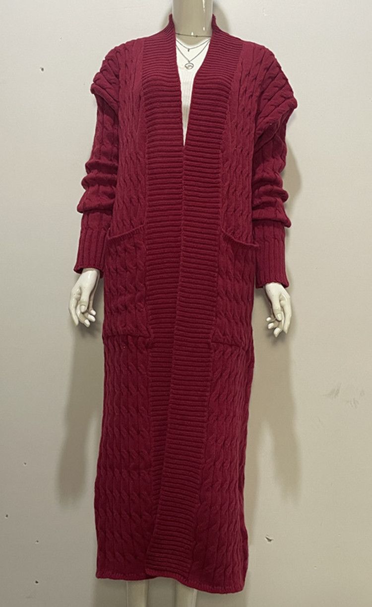 Damen-Strickpulloverjacke mit langen Ärmeln, lockerer langer Strickjacke_voghion.com