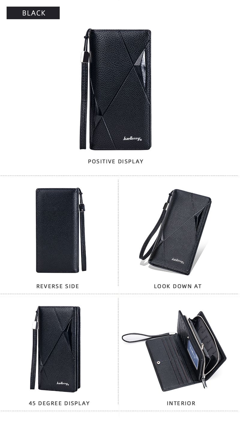 New Men's Wallet Long baellerry Business Casual Litchi Pattern Zipper Clutch Multi-Card Wallet_voghion.com