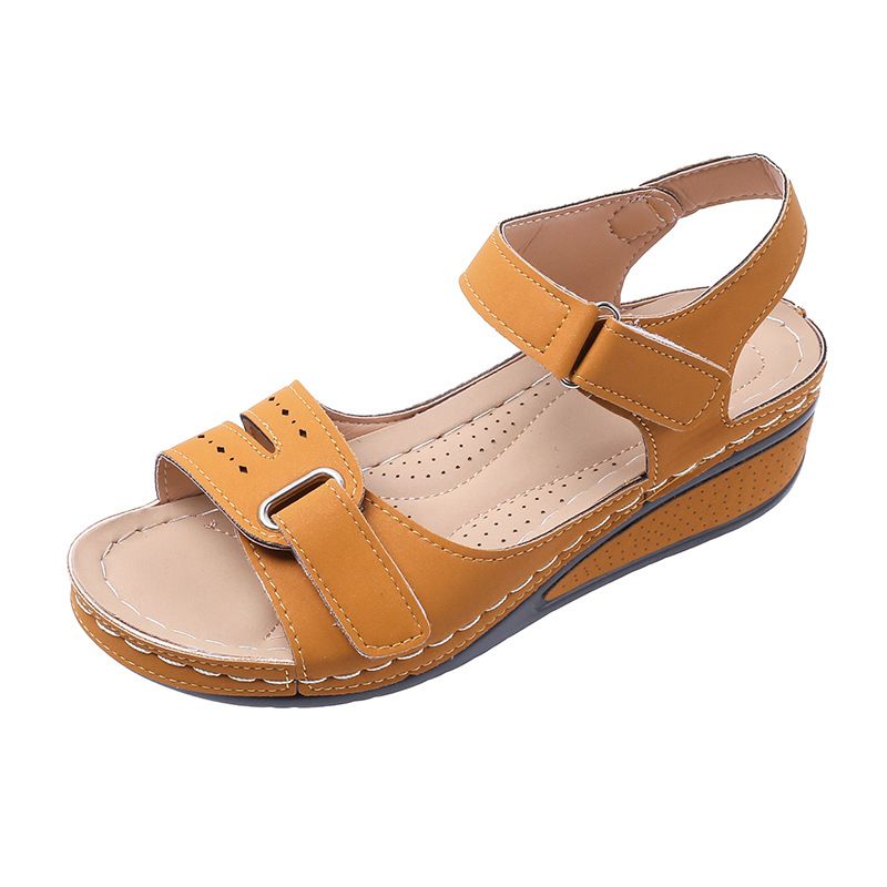 Große 2024 Sommer Neue Casual Open Toe Velcro Mid Damen Slope Heel Sandalen_voghion.com