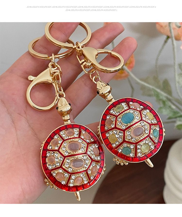 Porte-clés de voiture en forme de tortue avec pierre œil de chat incrustée de diamants, coloré et créatif_voghion.com
