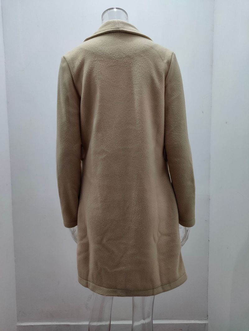 Modischer Damenmantel aus massiver Wolle mit Revers und Schnürung_voghion.com