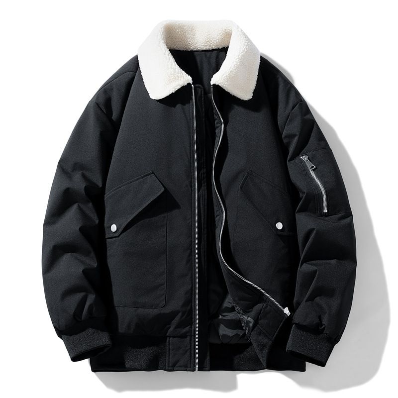 Fattened Plus Size Lamb Wool Jacket Cotton Jacket Men's Loose Fat Thickened Cotton Jacket_voghion.com