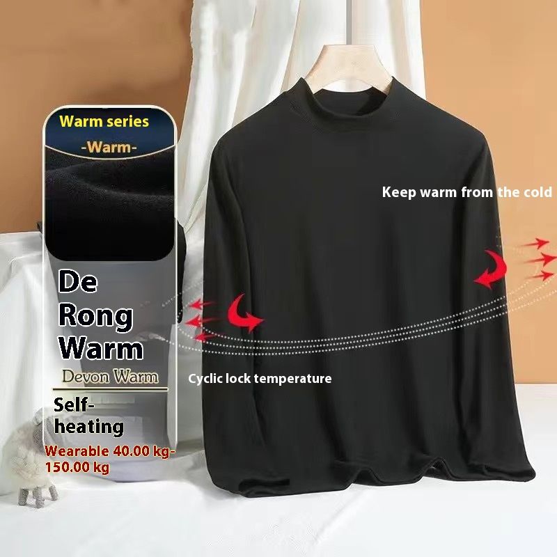 Conjunto de ropa y pantalones de otoño con cuello redondo de terciopelo alemán cálido y autocalentable para papá de mediana edad, 1/2 pieza_voghion.com