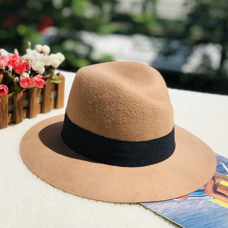 Autumn and winter oblique top hat British pepper letter M wool wide brim hat wool hat_voghion.com