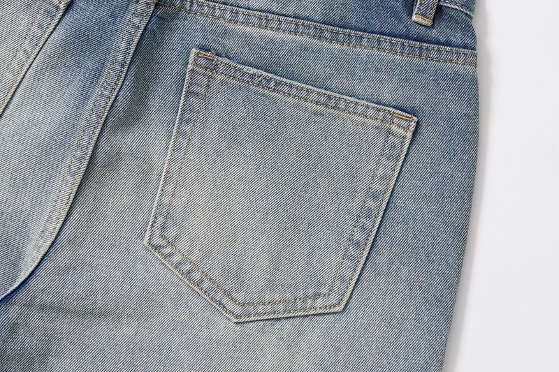 Men’s Washed Blue Wide-Leg Jeans – 3D Whisker & Honeycomb Cleanfit, A-Line Loose Denim Pants_voghion.com