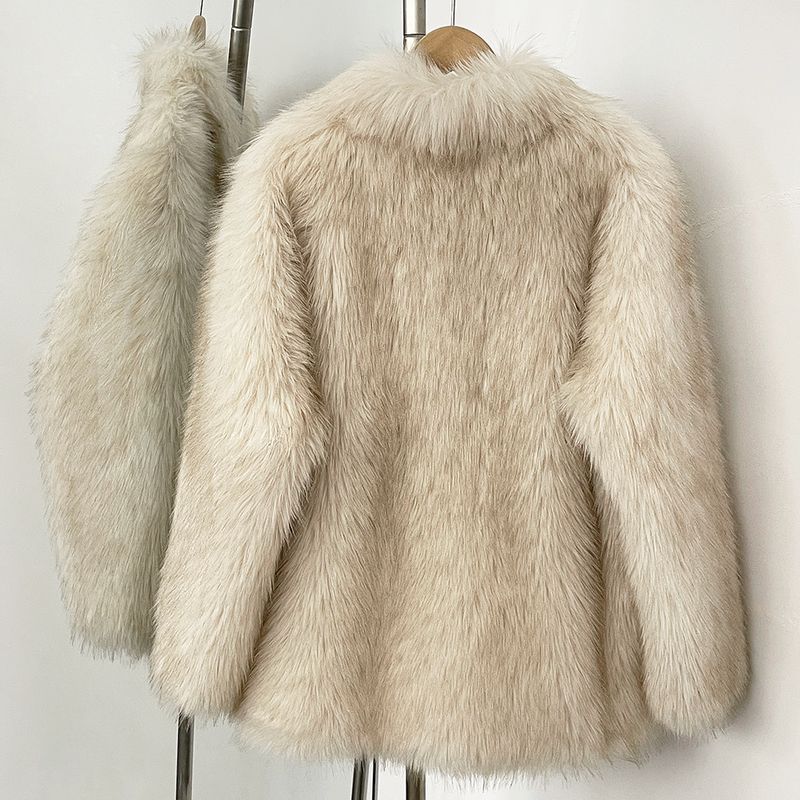 Damenbekleidung Umweltfreundlicher Pelzmantel für Frauen Kunstfuchspelzmantel Damen Kurze modische warme Winterjacke - Anpassbare Farben, S/M/L_voghion.com