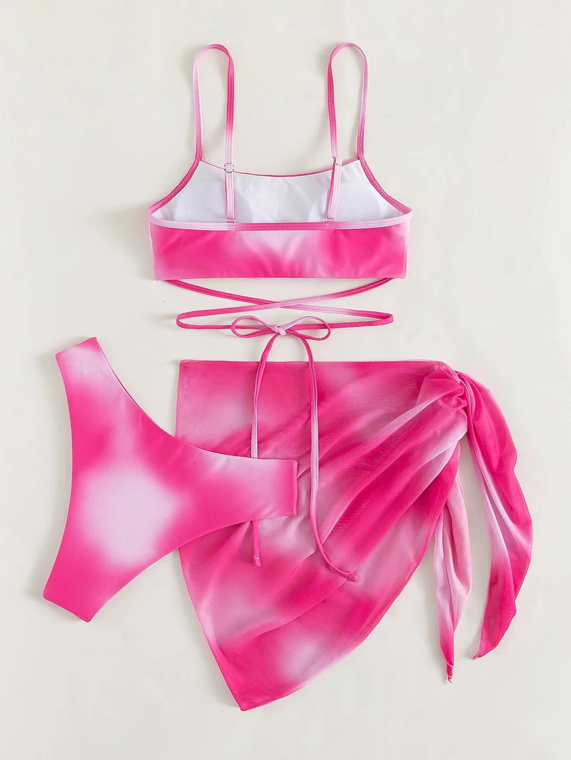 Abbigliamento da donna Costume da bagno bikini tie-dye con gonna a rete e spacco in tre pezzi_voghion.com