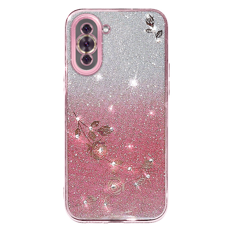 Luxury Bling Gradient Glitter Clear Case For Huawei Nova 10 8 7 Pro 6 5G 5 7SE 9SE 10SE Plating Rose Floral Protector Soft Cover_voghion.com
