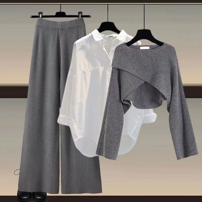 Roupas femininas Camisola de malha camisa perna larga calças três peças terno tamanho grande roupas femininas moda feminina slim_voghion.com
