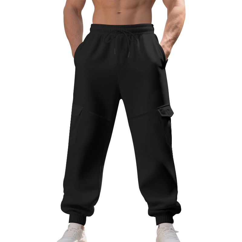 Autumn Winter Fleece Drawstring Men's Loose Casual Sports Multi-Pocket Cargo Pants_voghion.com