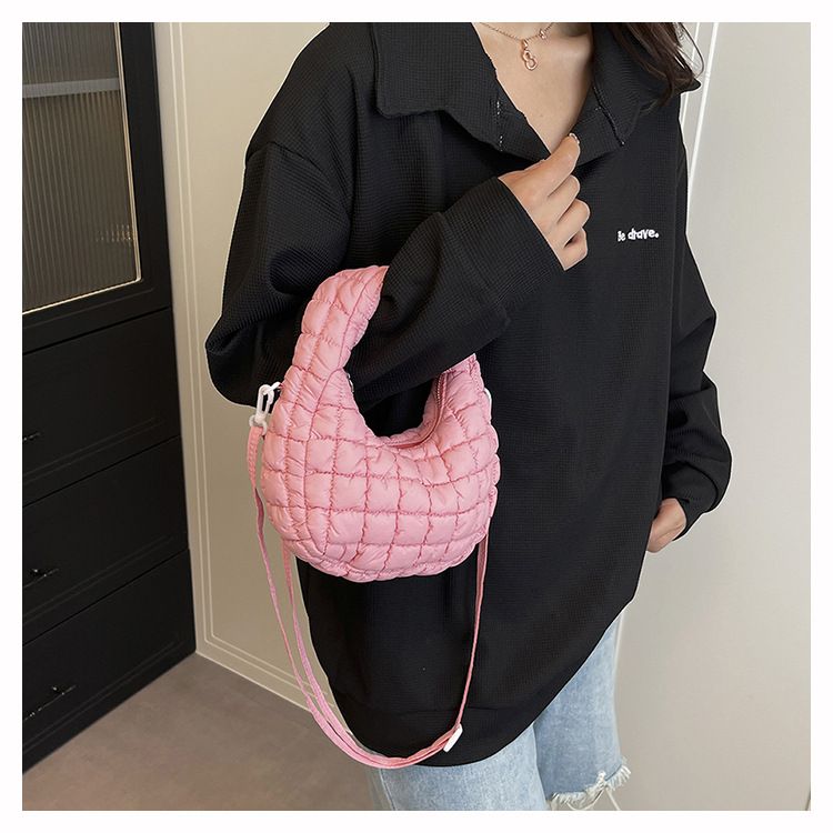 Women's Stylish Cloud Puff Shoulder Bag - Nylon Crossbody Bag With Wrinkled Design, Zipper Closure, And Multiple Pockets For Daily Essentials_voghion.com
