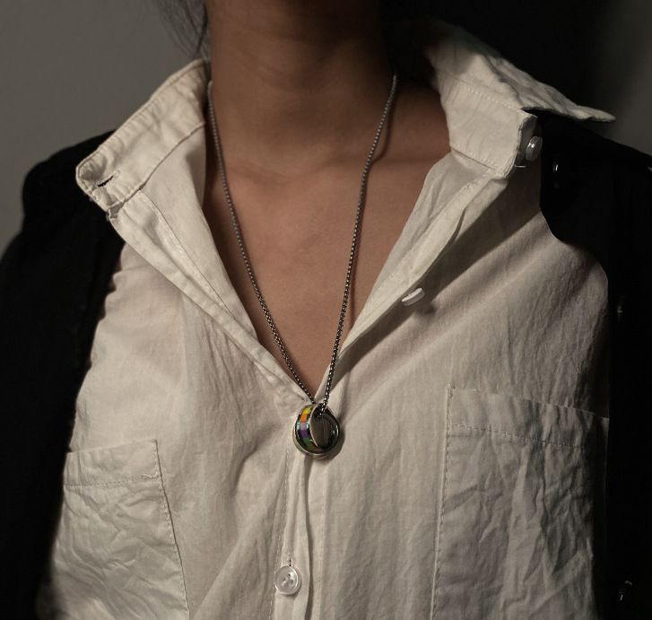 Halsketten Doppelring Regenbogenring-Anhänger-Halskette, einfacher kalter Stil, Titanstahl, trendige Halskette, Herren-Paarschmuck_voghion.com