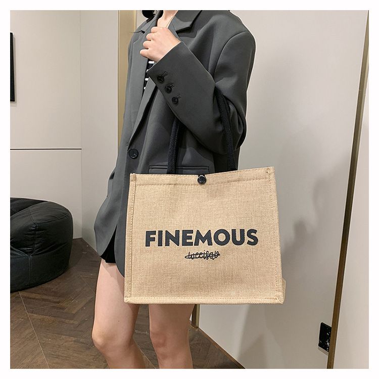 Beach Bag Thickened Large Capacity Linen Underarm Bag Shopping Bag Commuter Tote Bag Premium Casual Hand Bill Shoulder Bag Minimalism_voghion.com