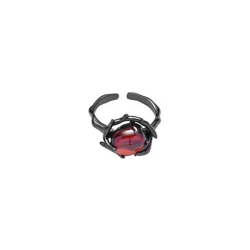 Hollow Pomegranate Red Geometric Design For Women Trendy Personality Dark Beauty Minimalist Style Temperament Open Ring_voghion.com