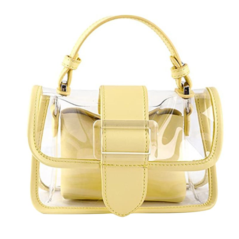 Lihao Borsa tote in PVC Impermeabile 2 in 1 Borsa trasparente con chiusura con fibbia per cintura per la vita quotidiana-Nero_voghion.com