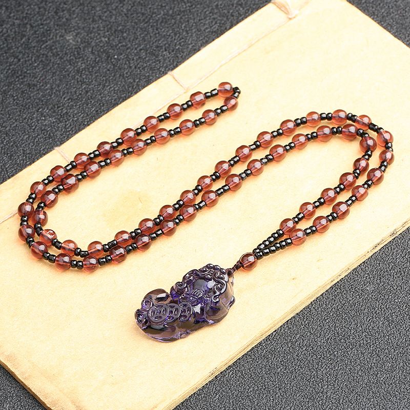 Collana con ciondolo in cristallo naturale Pixiu in ossidiana per uomo e donna, gioielli di coppia_voghion.com