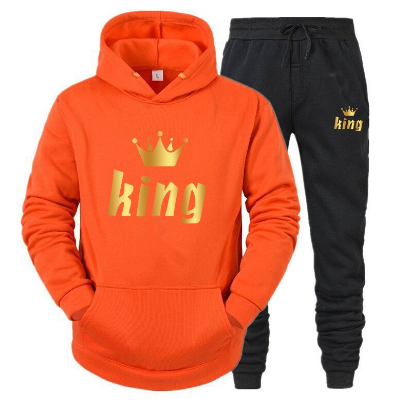 Pull à capuche imprimé d'automne européen et américain pour hommes et femmes, modèles de couple, costume de sport décontracté et pantalon, ensemble deux pièces_voghion.com
