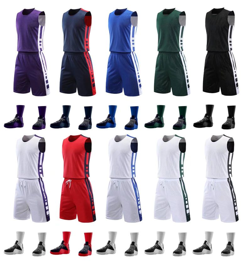 Double sided basketball suit, men's game sports team adult training uniform, printed vest, double-sided jersey_voghion.com