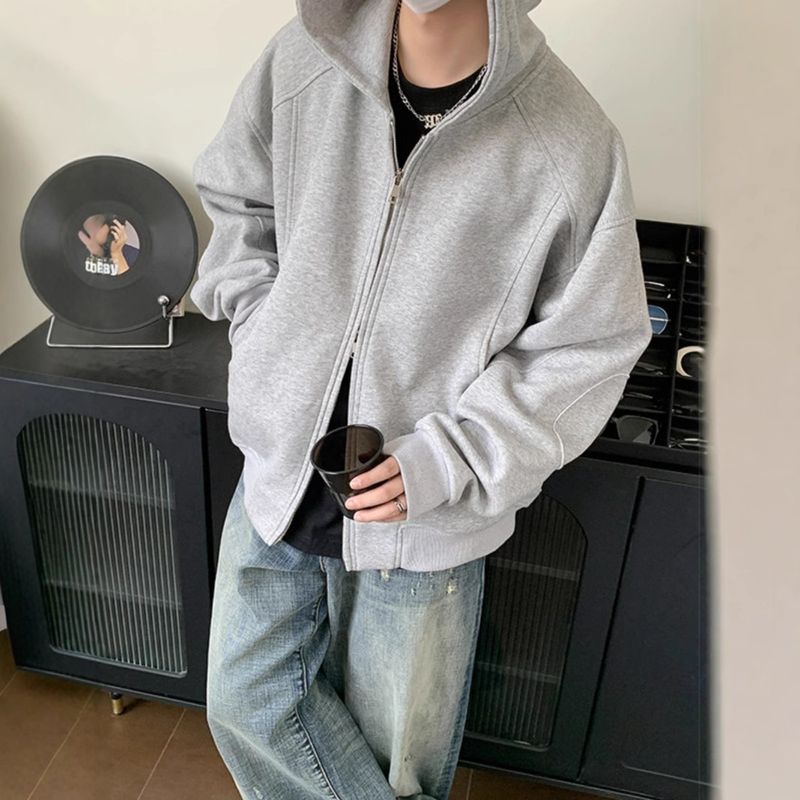 Felpa con cappuccio cardigan da uomo autunno e inverno nuovo stile spesso e largo giacca retrò con cerniera_voghion.com