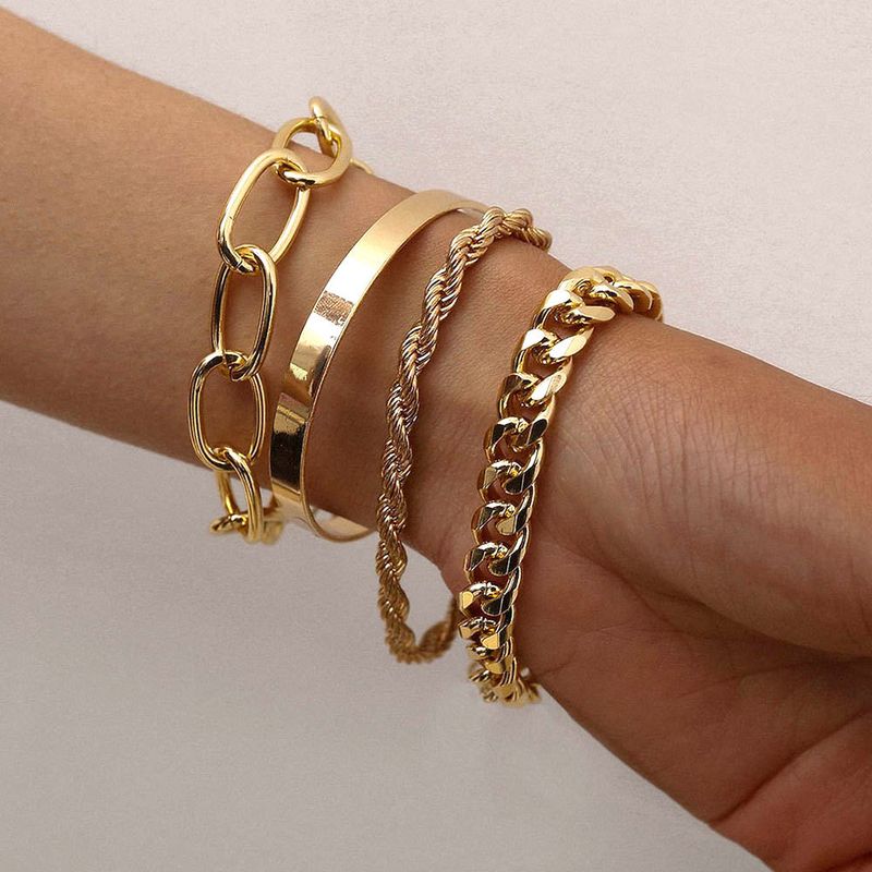 Set di braccialetti con osso a forma di serpente, stile hip-hop, a forma di C, con catena cubana intrecciata, semplice e di nicchia._voghion.com