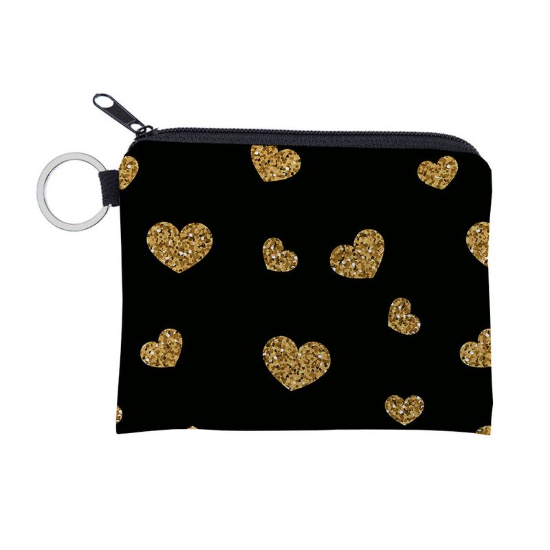 Small Purse Digital Print Gold Heart Pattern Water-Resistant Portable Coin Earphone Key Bag_voghion.com