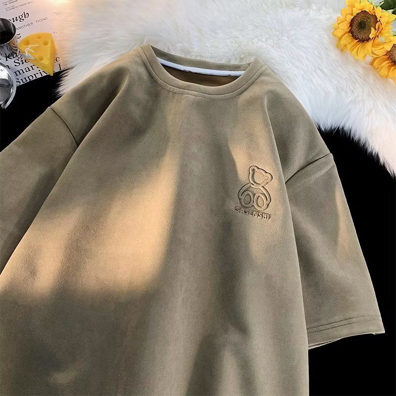 Little Bear für Männer, Sommerdesign, kurzärmliges Nischenoberteil aus amerikanischem Wildleder, lockeres, lässiges T-Shirt_voghion.com