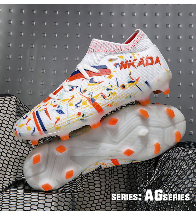 New high top football shoes for men and women seamless flying knitting long nail shoes broken nails grass professional training shoes_voghion.com