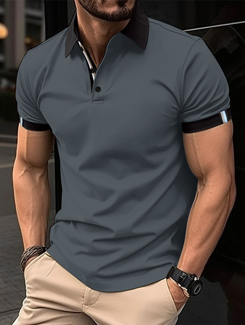2024 Frühlingsknopfhemd Einfarbiges kurzärmliges T-Shirt mit Polokragen Lässige Passform Oberteil Herrenbekleidung_voghion.com