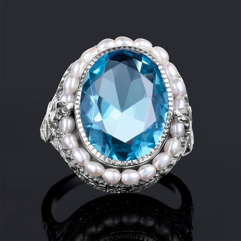 Moda Perla Vera Argento Femmes Topazio Blu Acquamarina Grande Pietra Preziosa Donna Anelli Matrimonio Gioielleria Pregiata_voghion.com