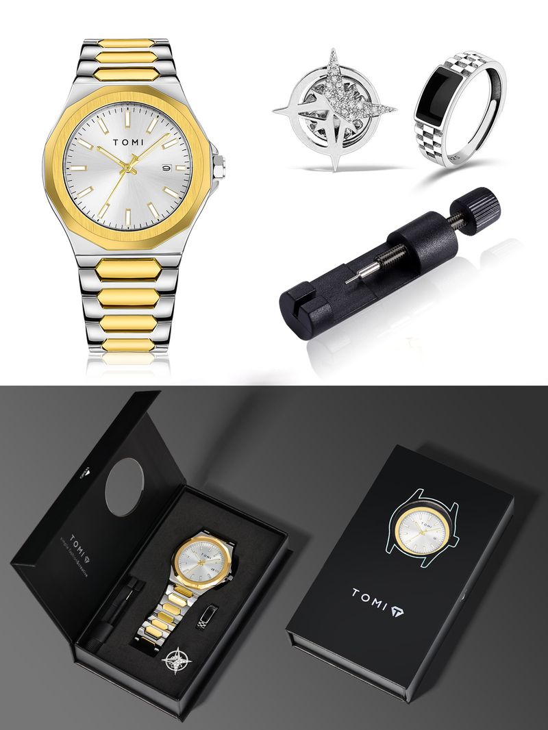 New Waterproof Calendar Non-Mechanical Brooch Gift Box Set Watch Men_voghion.com