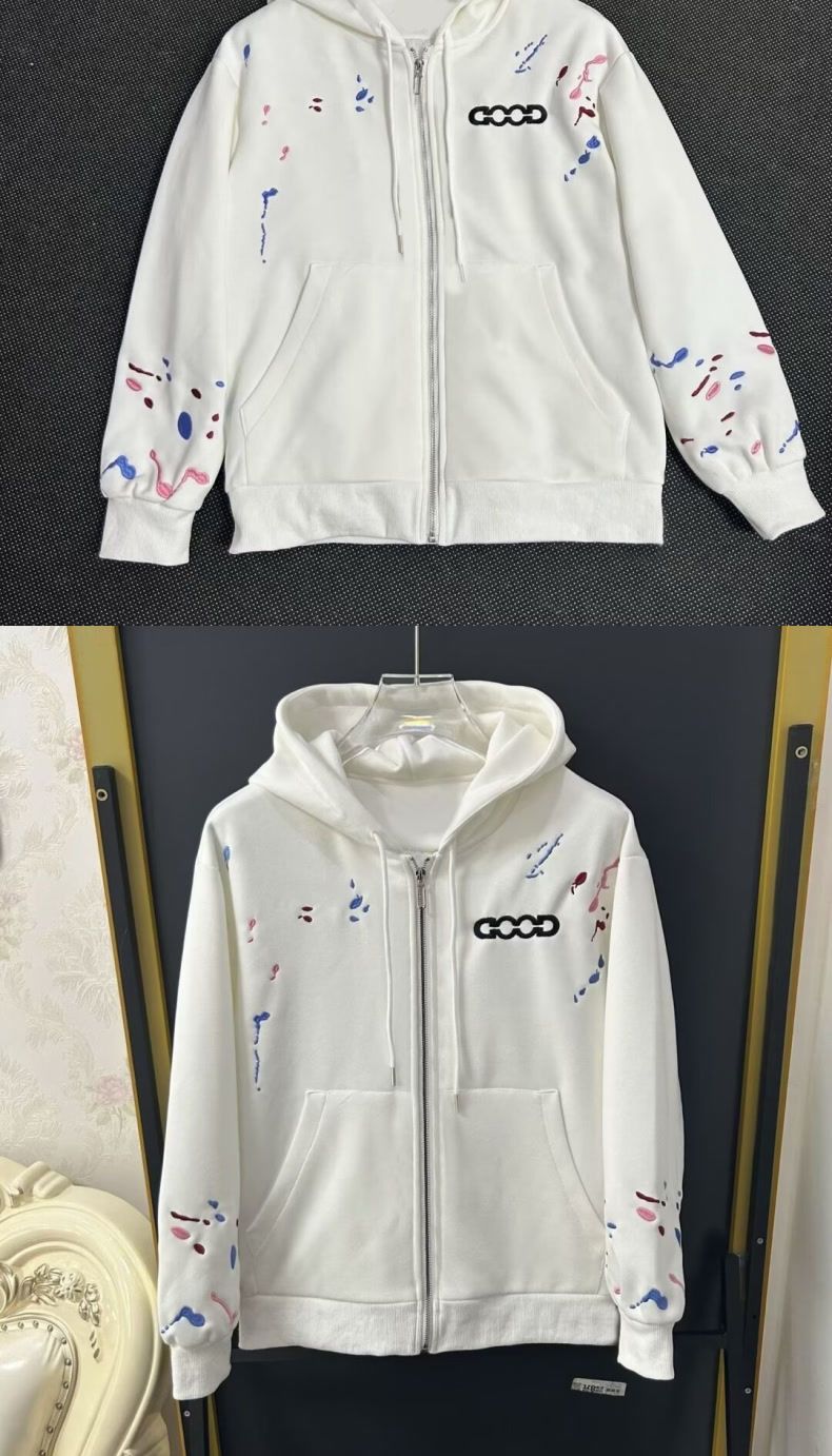 Herren-Kapuzenpullover, leicht und lässig, für Frühling und Herbst | Bequemer, locker sitzender Kapuzenpullover mit Reißverschluss in Weiß und Schwarz_voghion.com