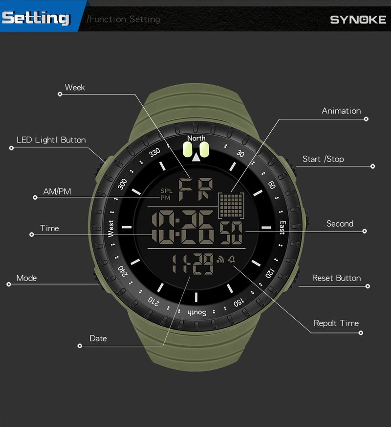 Men's Digital Sports Watch With Night Light, 50m Waterproof, Stopwatch, Alarm, Large Screen For Outdoor, Hiking, And Daily Use Trendy Student Watch_voghion.com