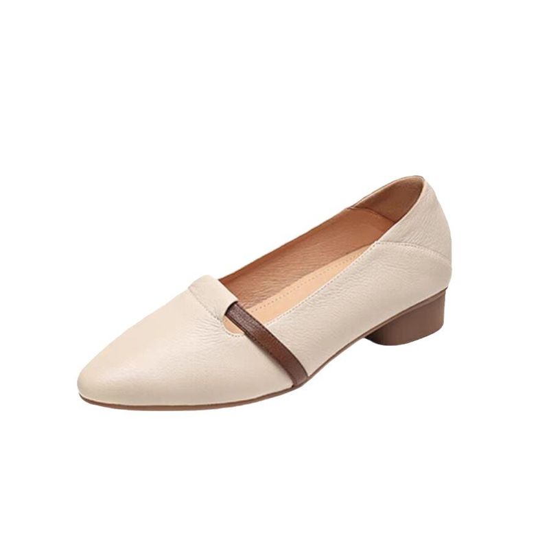 Sapatos femininos de salto baixo, novos, confortáveis, versáteis e robustos, de couro, sola macia, antiderrapantes, bico fino, outono 2024_voghion.com