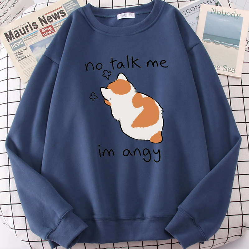Weibliche Sweas No Talk Me Cute Angy Cat Print Top Frauen Haruku Oversize Langarm Kawaii Tier 2022 Neue Dame_voghion.com