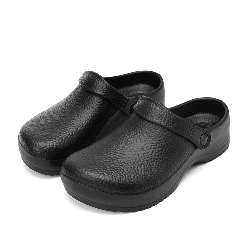 Chaussures de cuisine noires de qualité imbattable pour homme (été 2025), grandes tailles, antidérapantes et sans talon._voghion.com